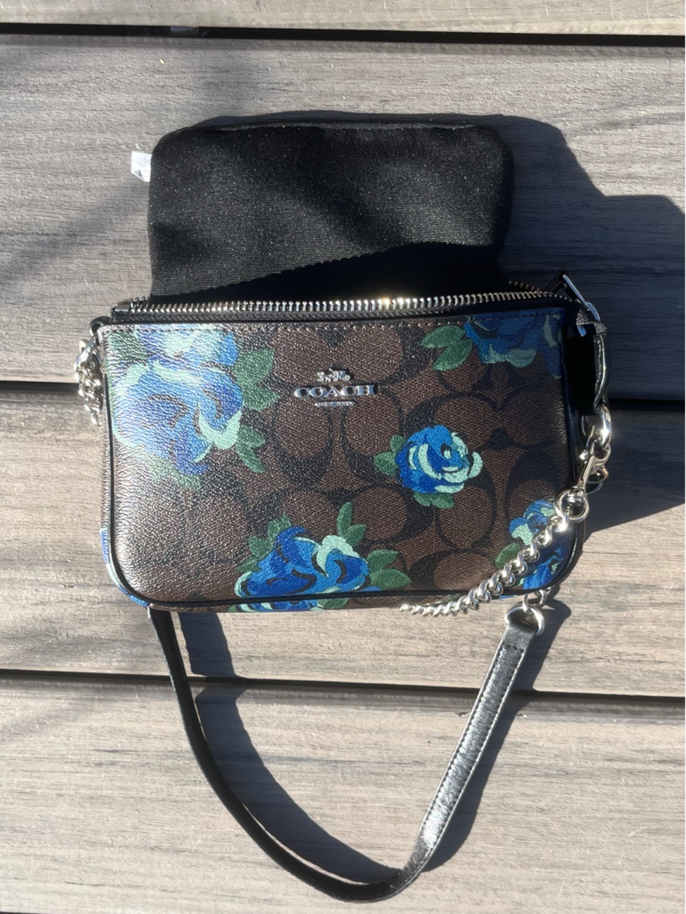 Coach; Signature Nolita 19; Brown/Blue Floral; Mini Bag; Accessory Silver Chain - Picture 10 of 13